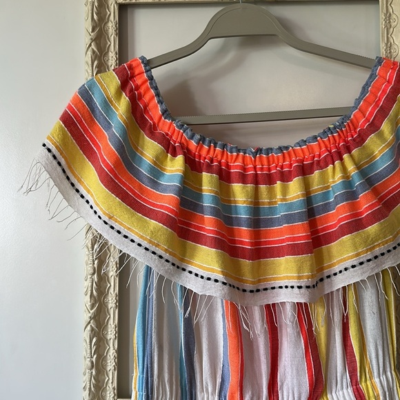 LEMLEM | Anthropologie Beach Dress in Stripes Lemon Zest High Low Off Shoulders - Picture 4 of 12